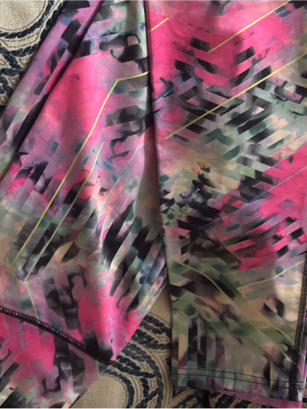 Fila Pink Multicolor Abstract Leggings with Black Accents